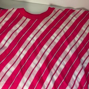Vintage 80s Lightweight NEON PINK Asymmetrical Design Striped Sweater Top